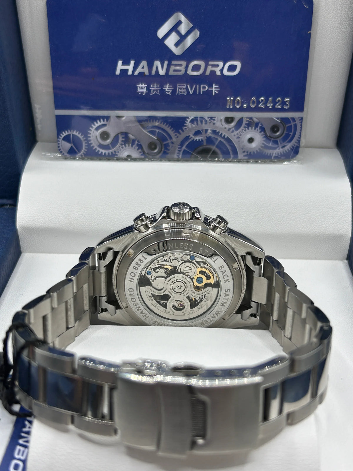 Hanboro Black Dial Stainless Steel Chronograph Watch