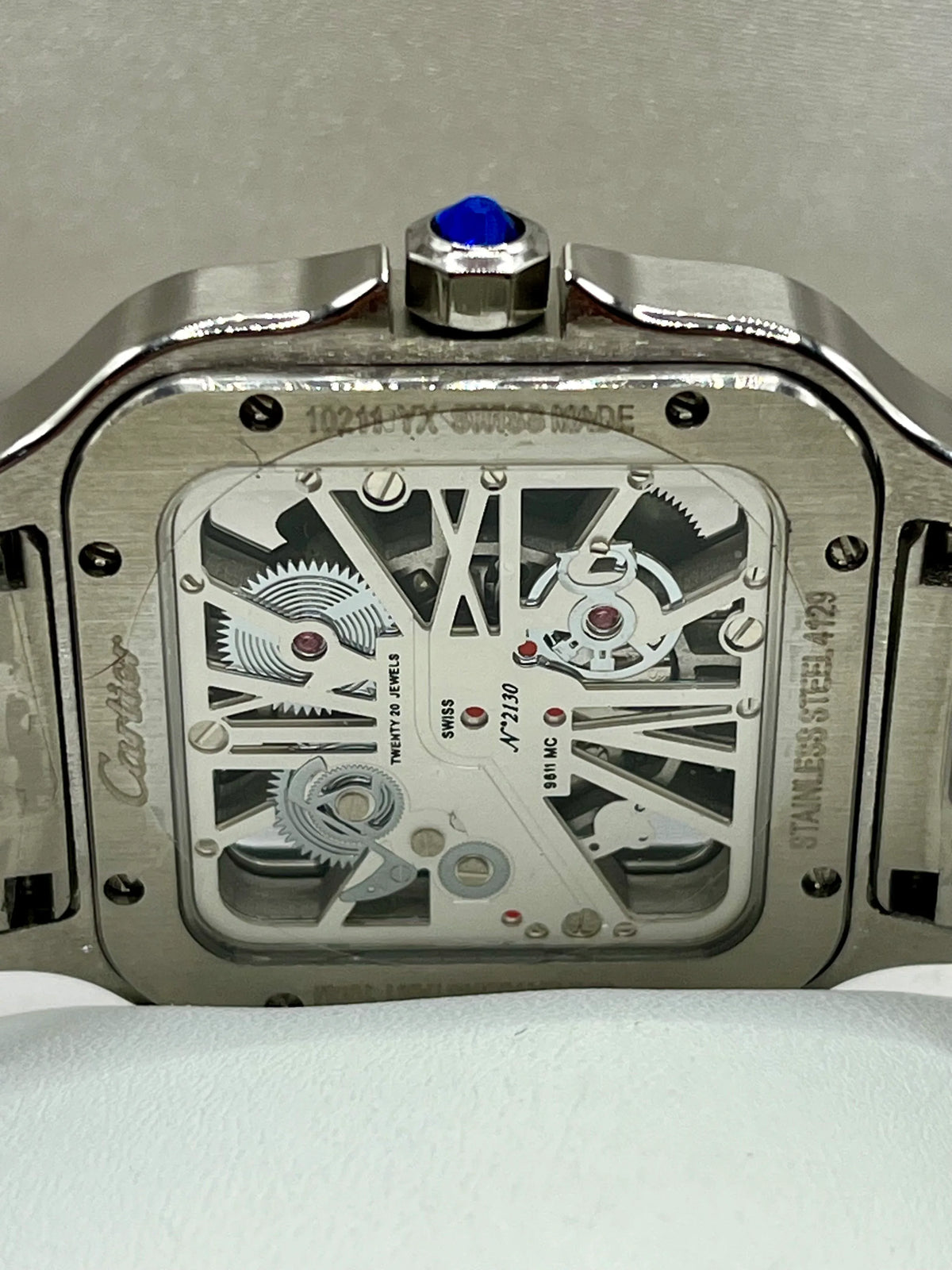 Cartier Santos Blue Skeleton Stainless Steel Watch