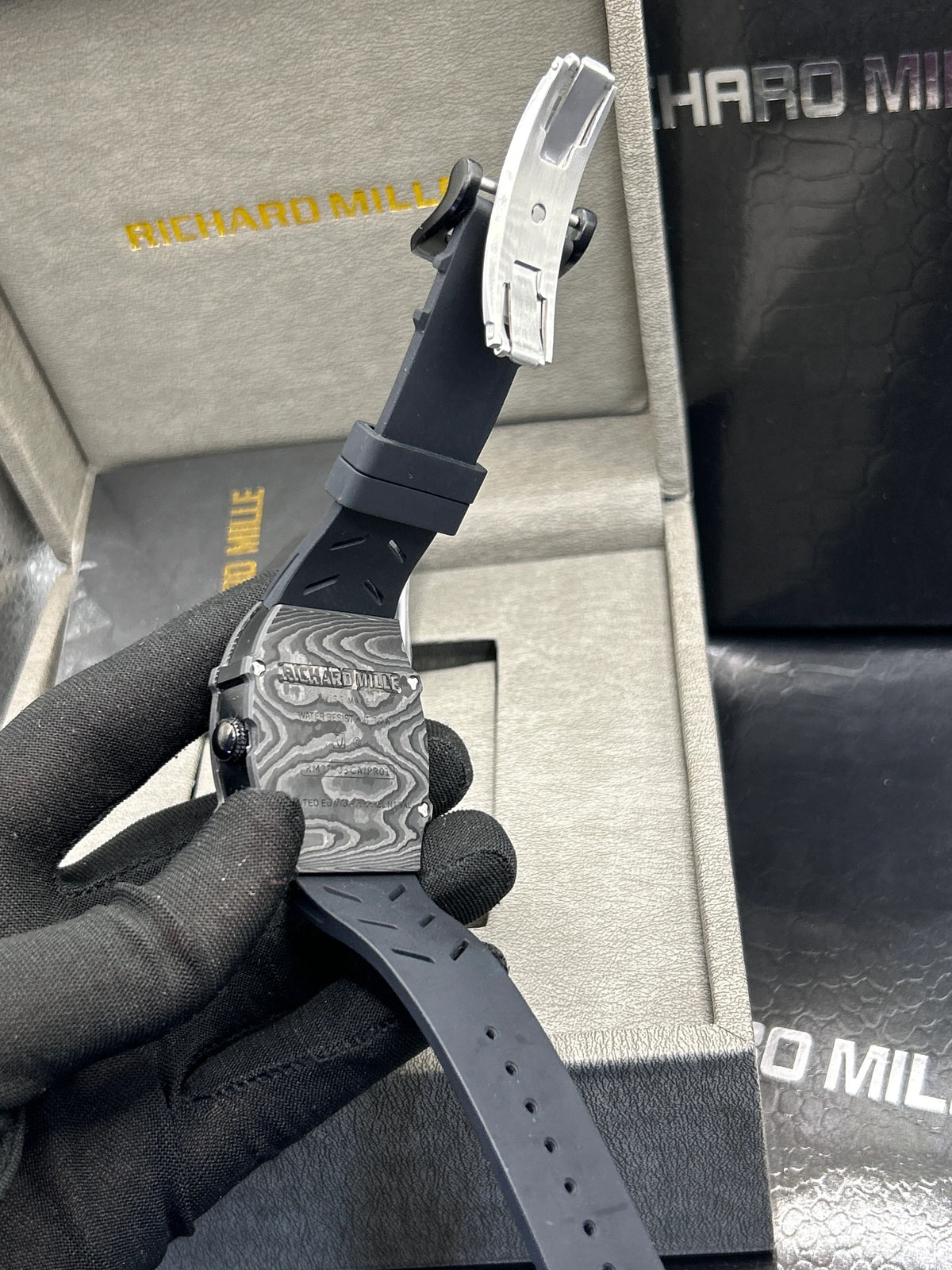 Richard Mille Black Case Black Strap Skeleton Watch