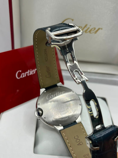 Cartier Ballon Bleu automatique cuir Watch Blue Dial Black Leather Strap (Copy)