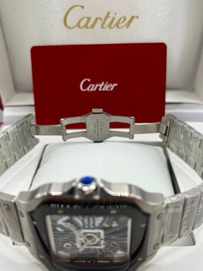 Cartier Santos Skeleton Watch Skeleton Dial Silver Stainless Steel Bracelet (Copy)