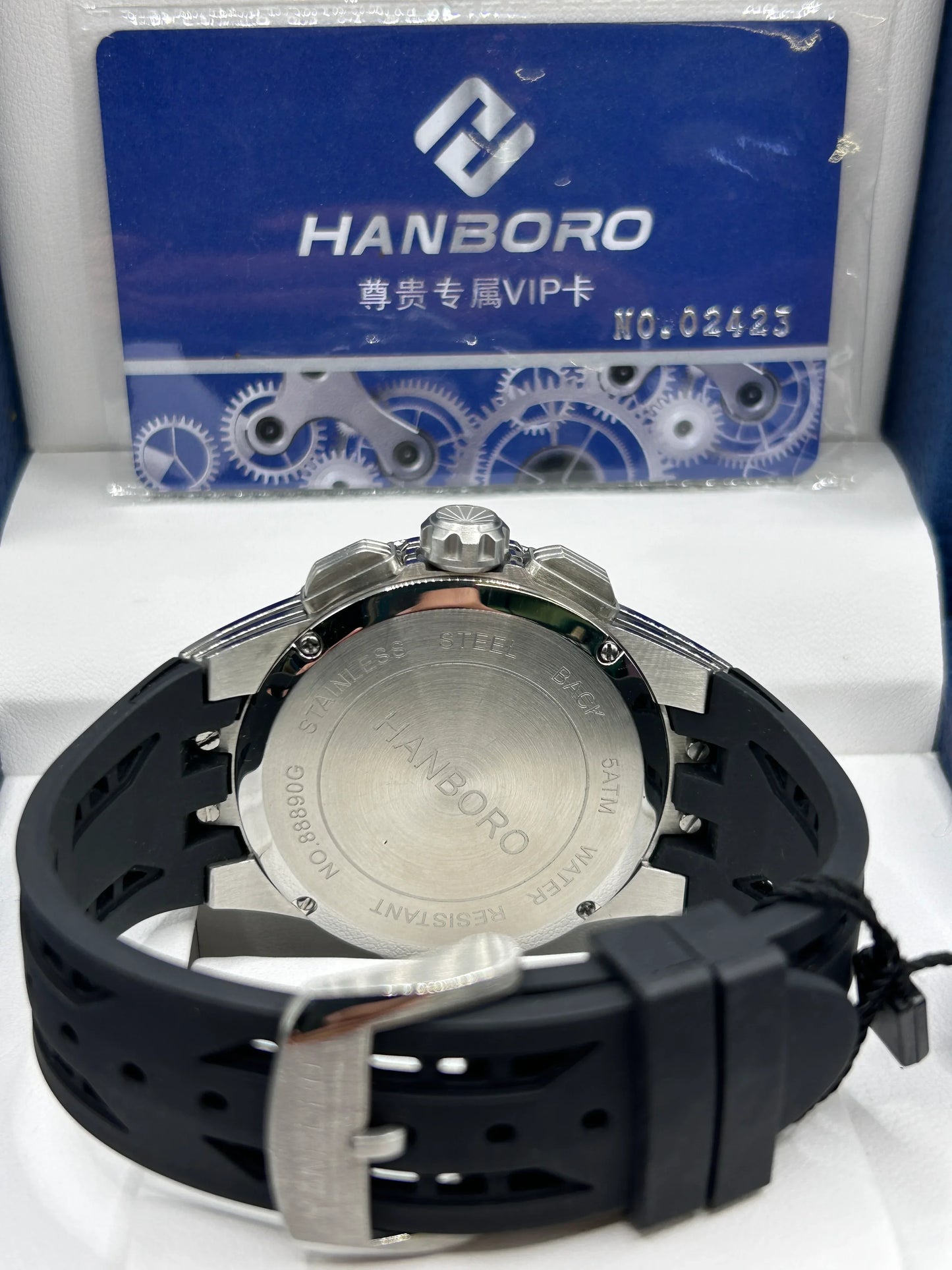 Hanboro Blue Dial Leather Chronograph Watch