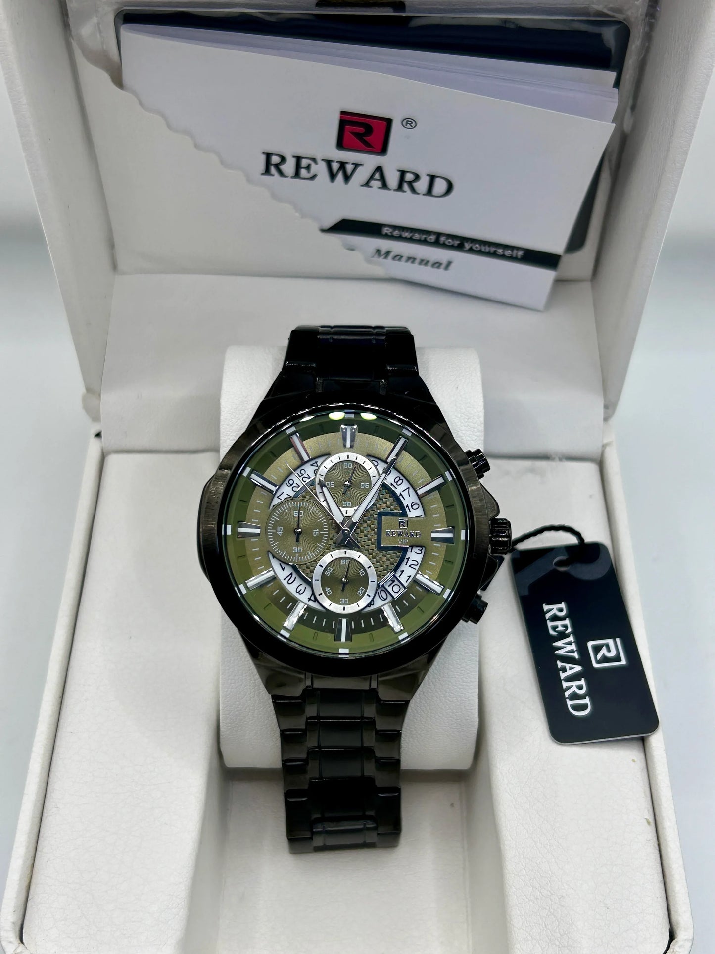 Reward Green Dial Black Stainless Steel Quartz Watch