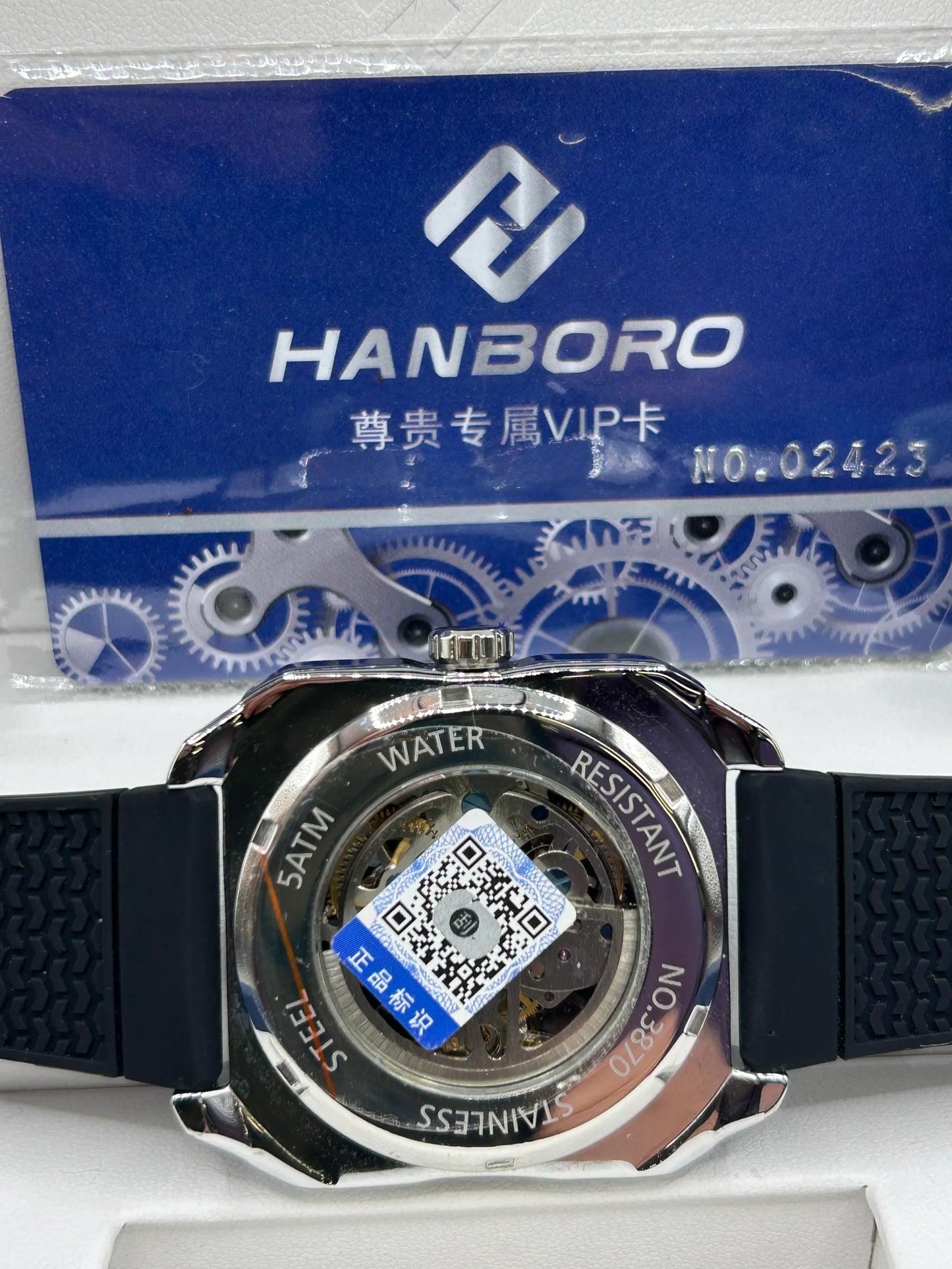 Hanboro Dark Blue Dial Leather Automatic Watch