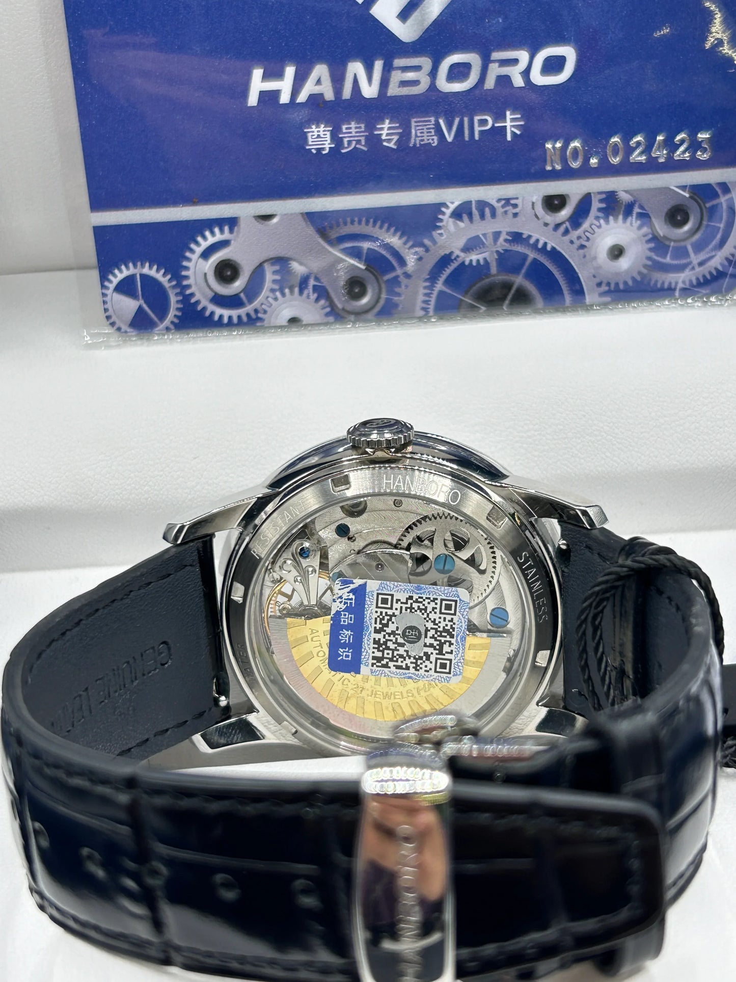 Hanboro White Dial Leather Automatic Watch