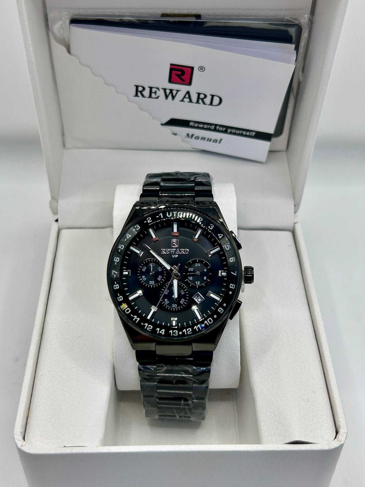 Reward Black Dial Black Stainless Steel Chronograph Watch