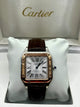 Cartier Santos Gold Bezel Silver Dial Leather Watch