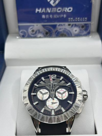 Hanboro Blue Dial Leather Chronograph Watch