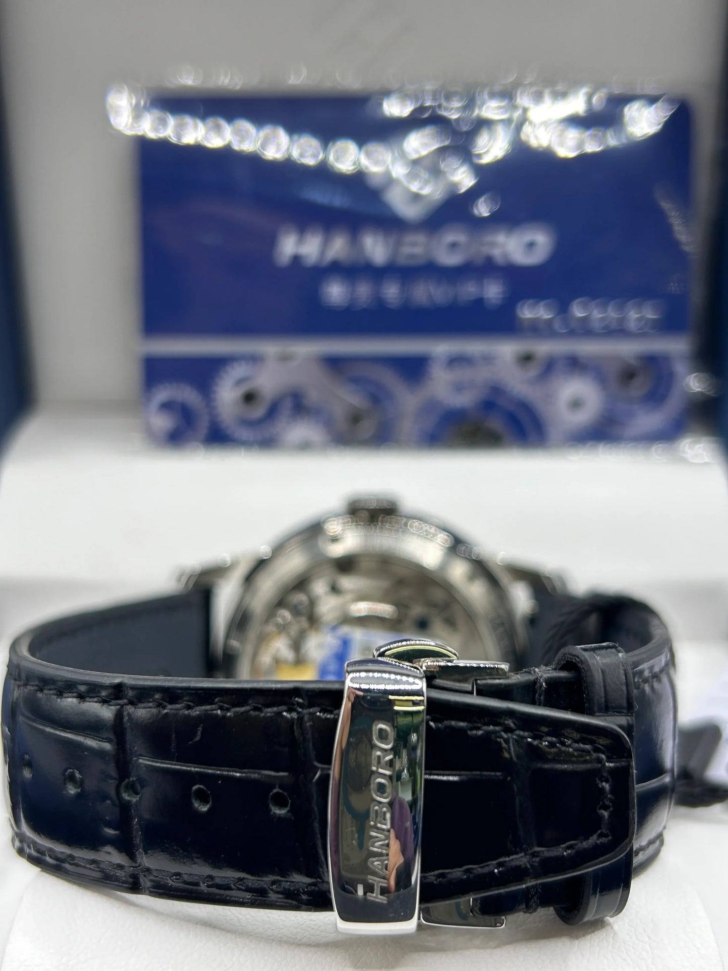 Hanboro White Dial Leather Automatic Watch