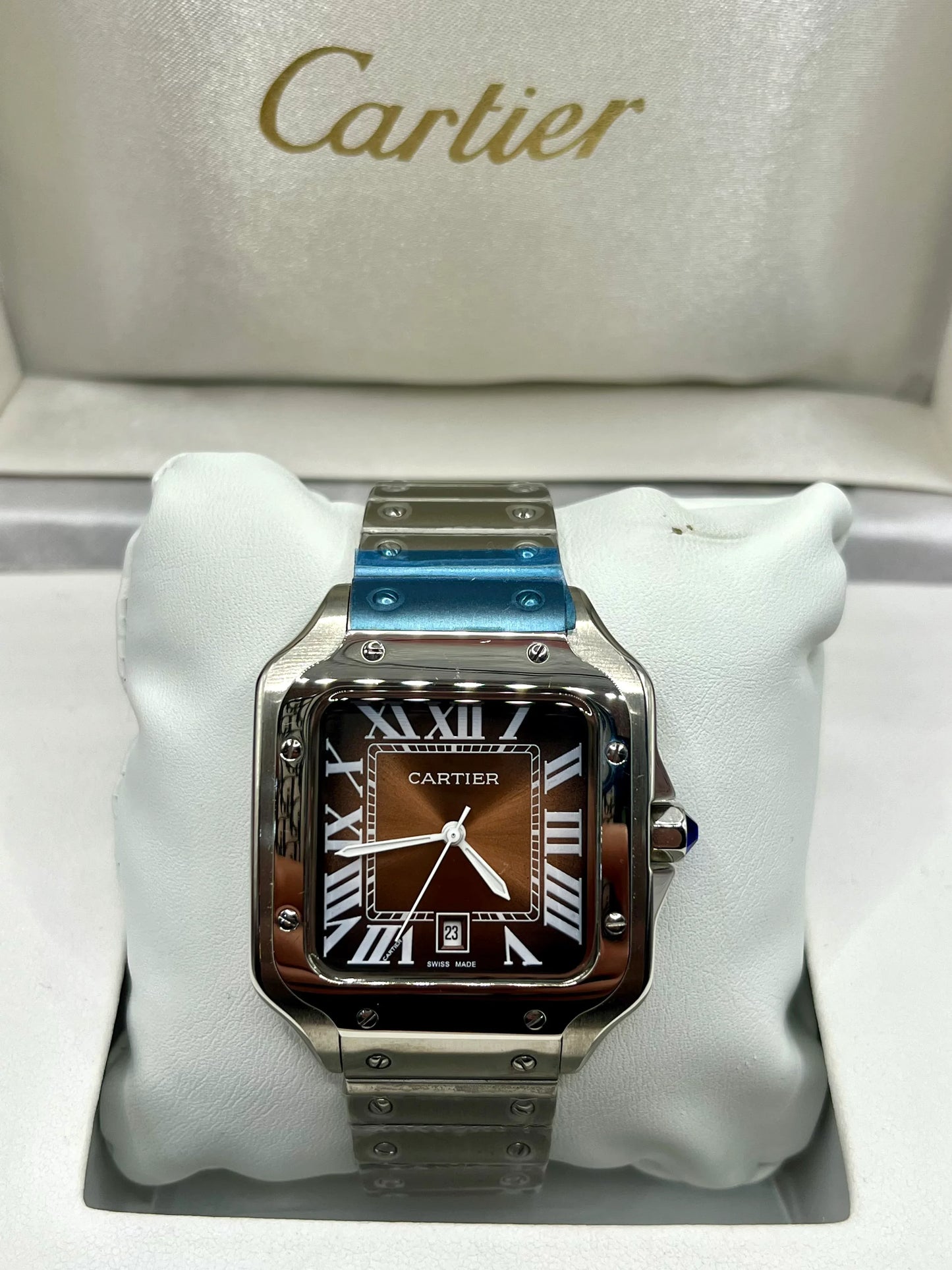 Cartier Santos Brown Dial Stainless Steel Watch