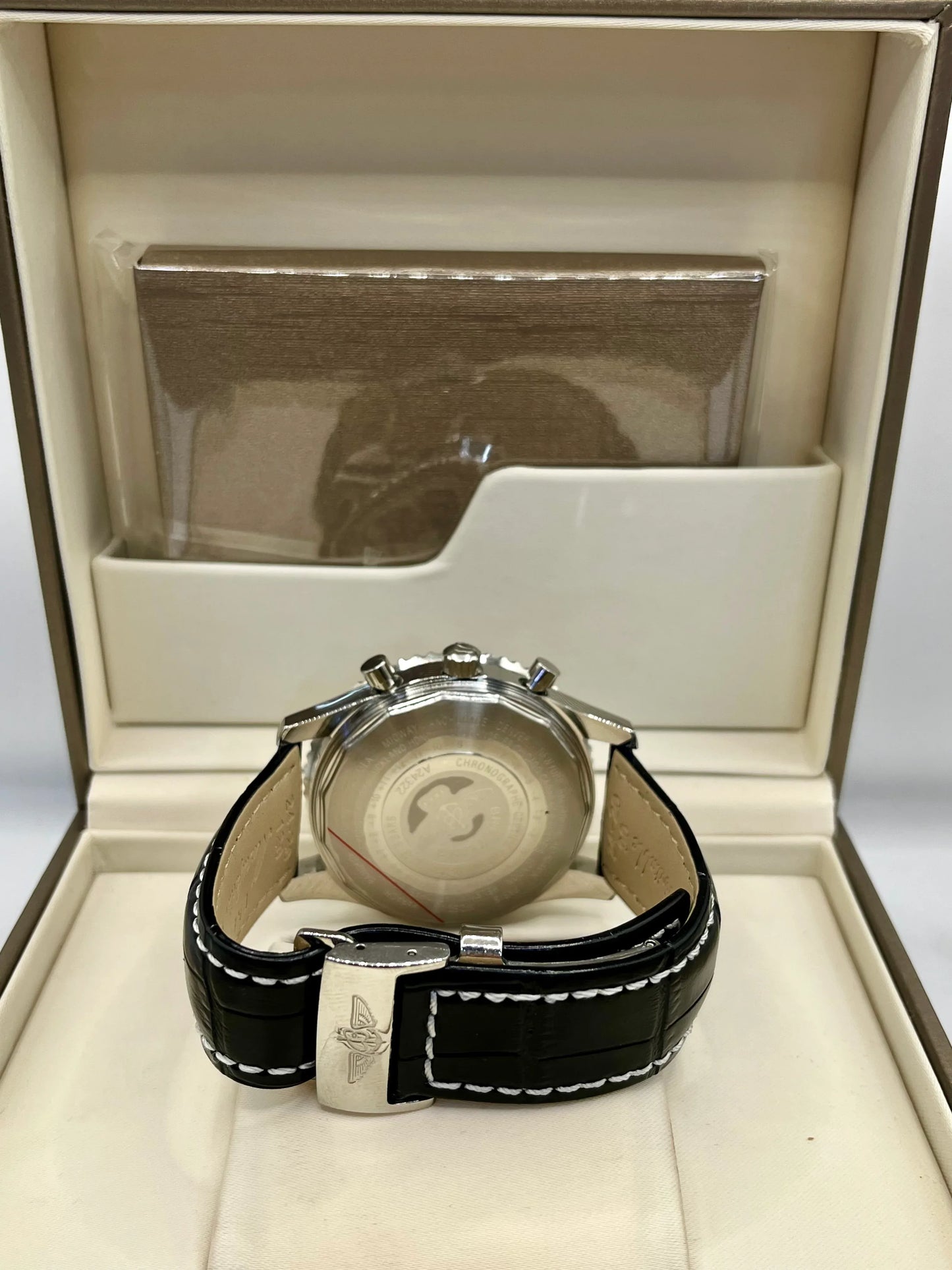 Breitling White Dial Black Leather Chronograph Watch