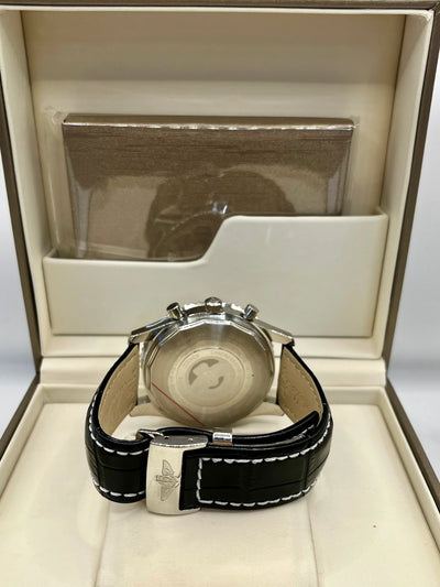 Breitling White Dial Black Leather Chronograph Watch