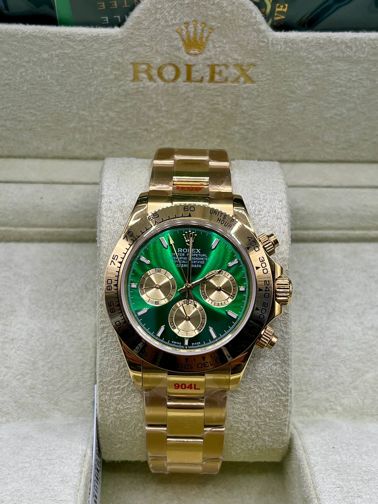 Rolex Daytona Gold Green Dial Chronograph Watch