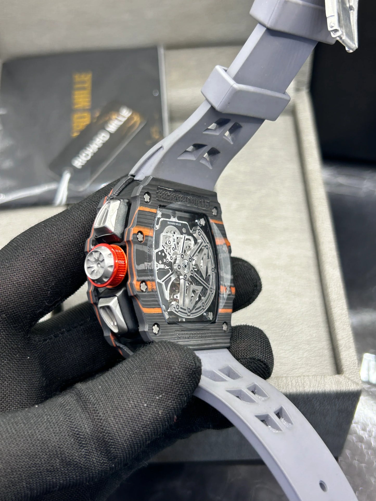 Richard Mille Grey Case Grey Strap Skeleton Watch