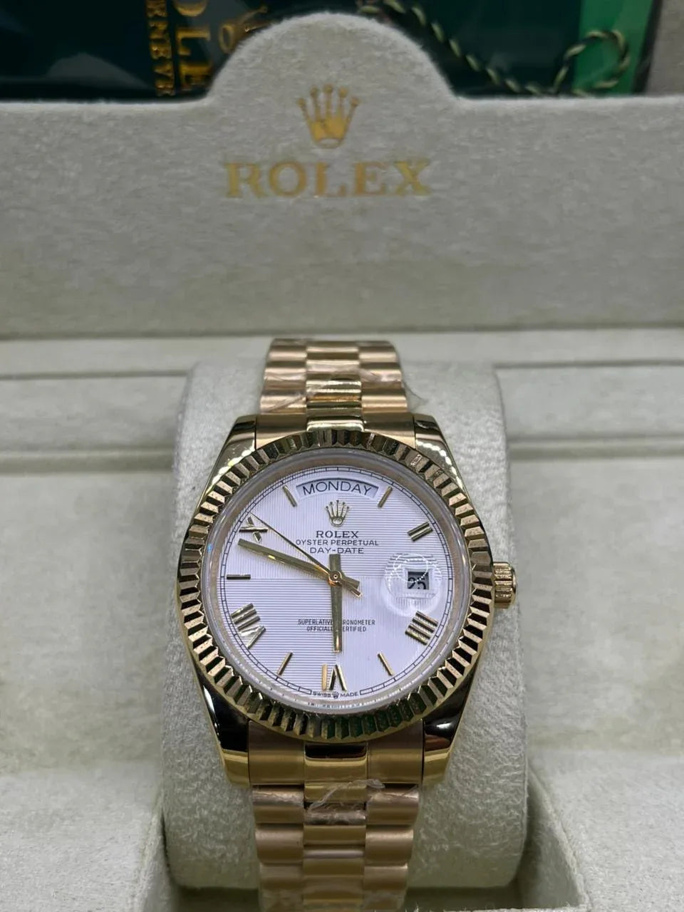 Rolex Day-Date Gold White Dial Watch