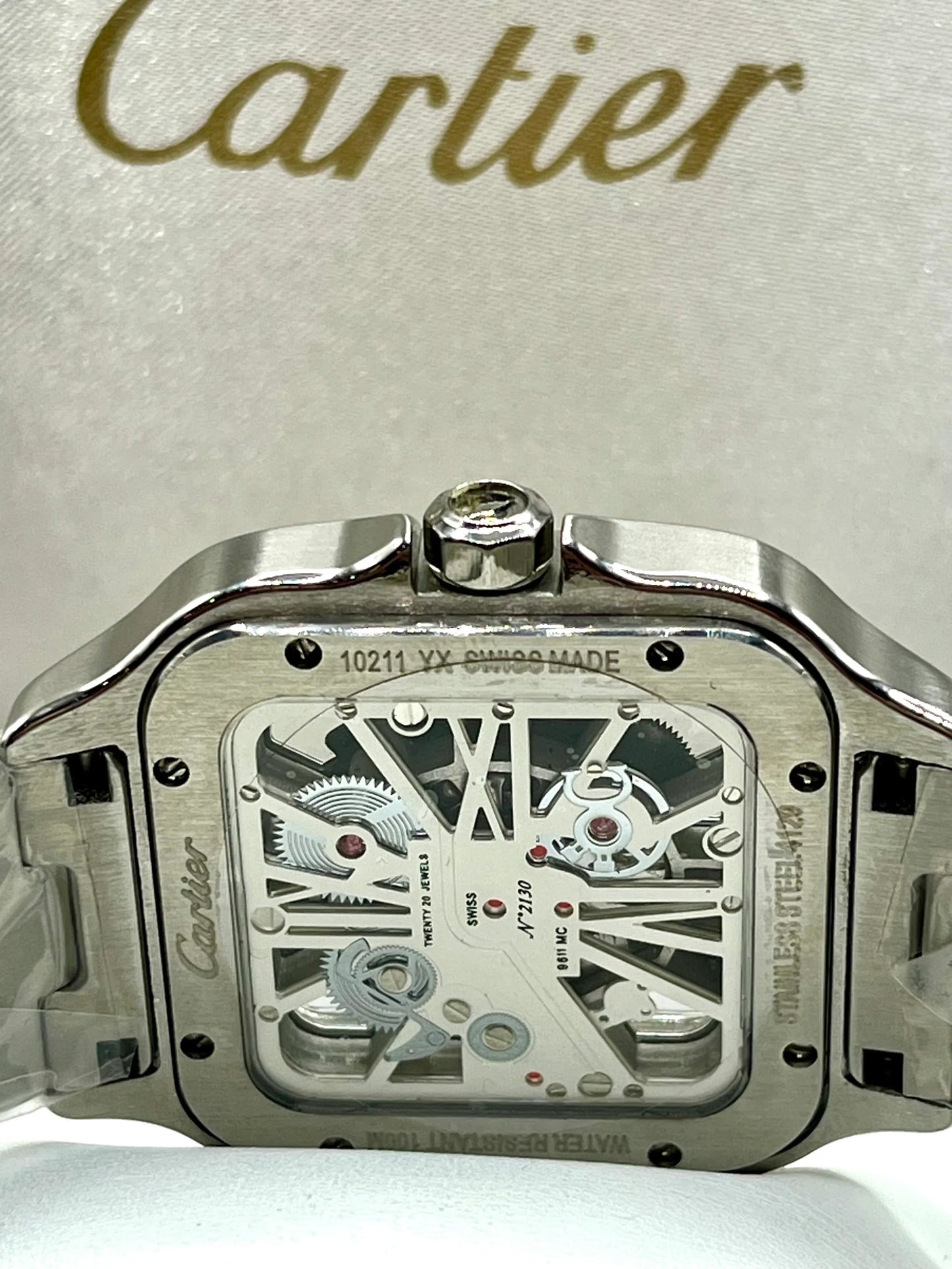 Cartier Santos Green Skeleton Stainless Steel Watch