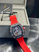Richard Mille Black Case Red Strap Skeleton Watch