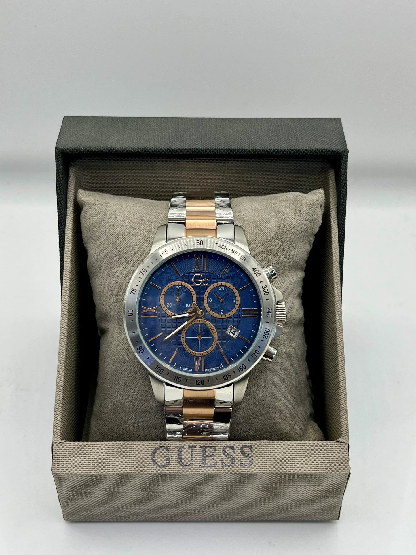 Guess Blue Dial Two Tone Chronograph Watch