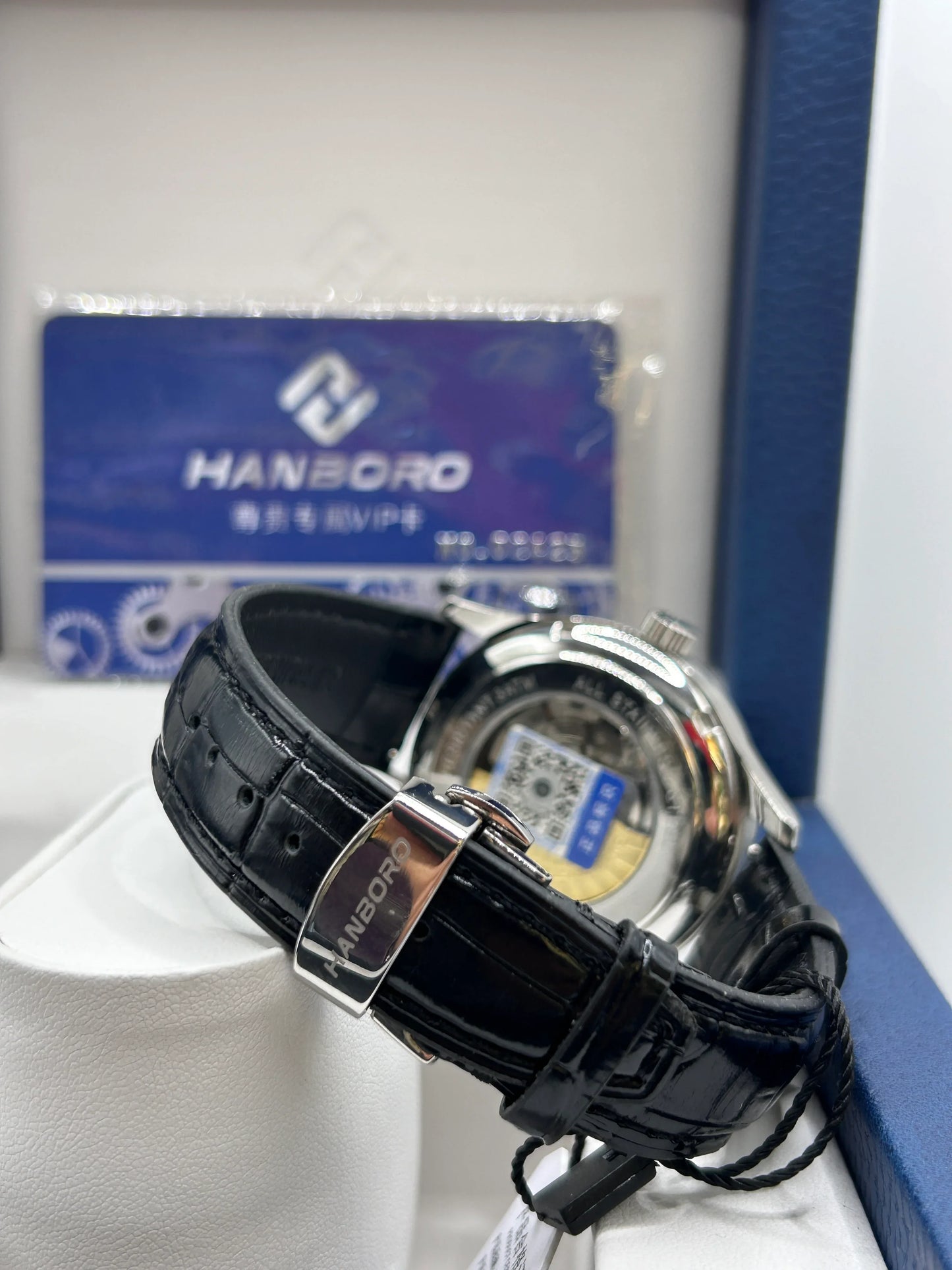 Hanboro Blue and White Dial Leather Automatic Watch