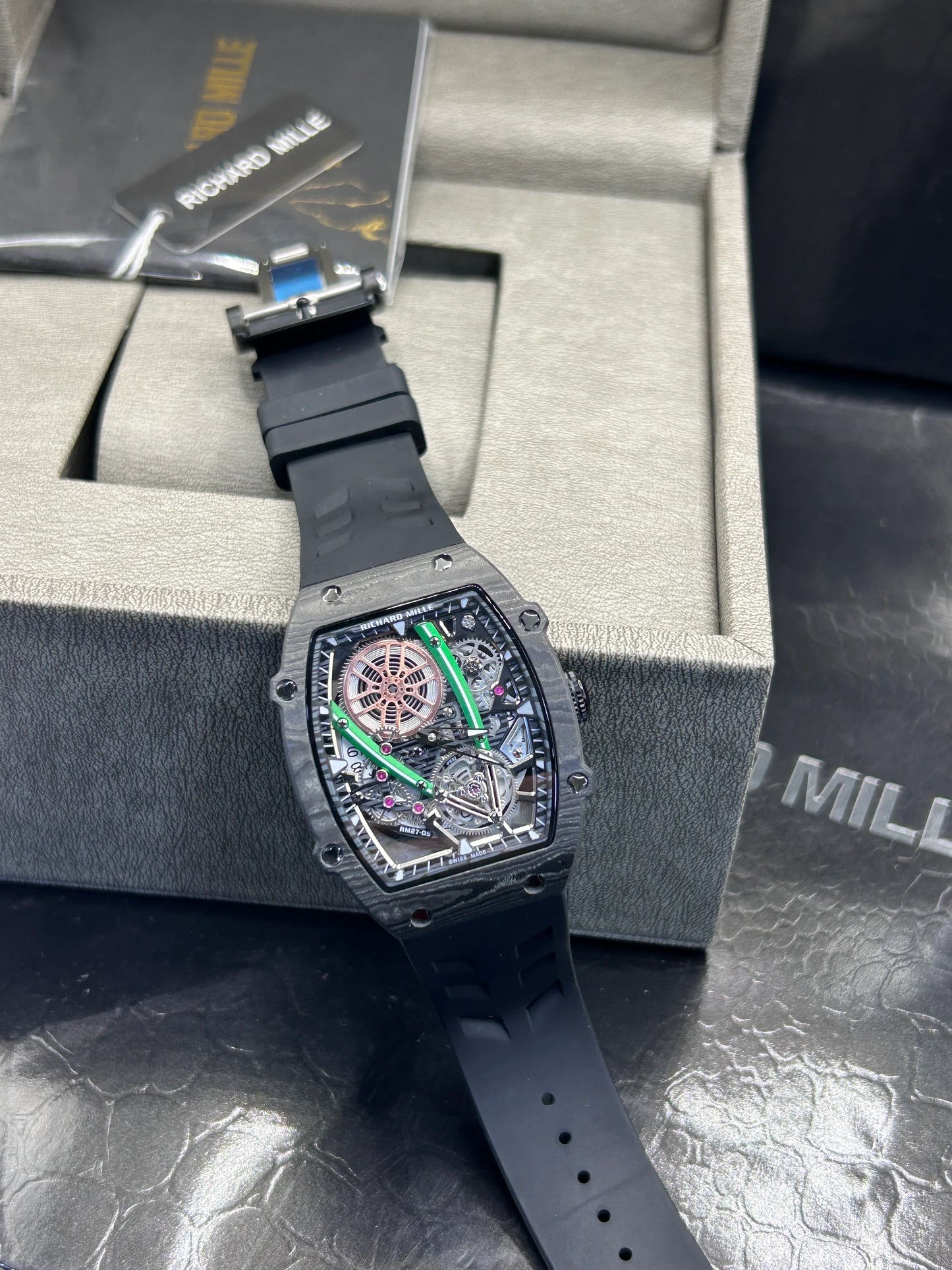 Richard Mille Black Case Black Strap Skeleton Watch