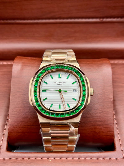 Patek Philippe Nautilus Green Bezel Gold Watch