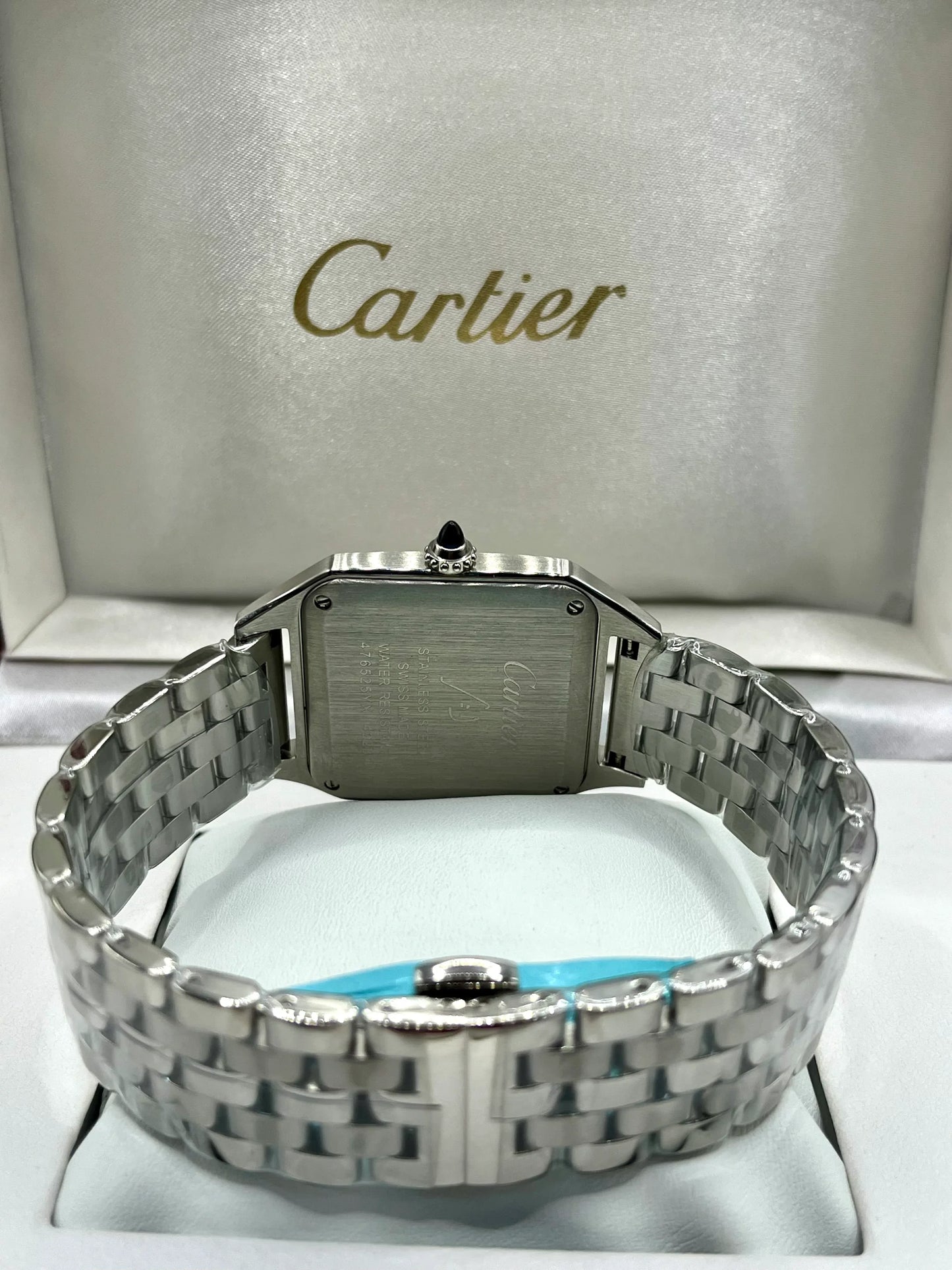 Cartier Santos Blue Dial Stainless Steel Watch