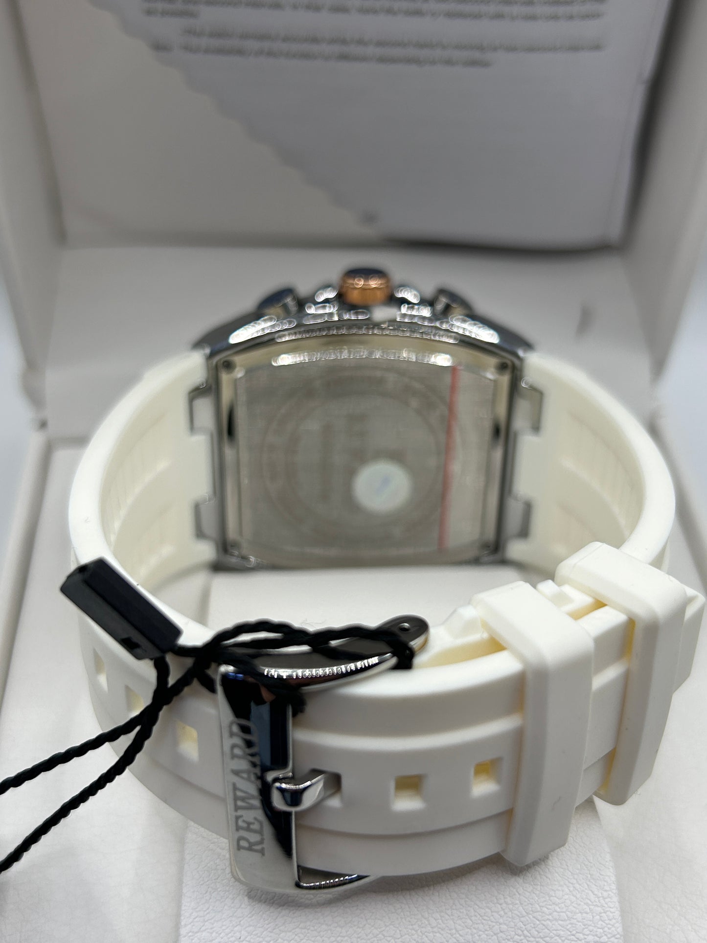 REWARD Luxury Chronograph Watch – White Dial Rose Gold Square Case