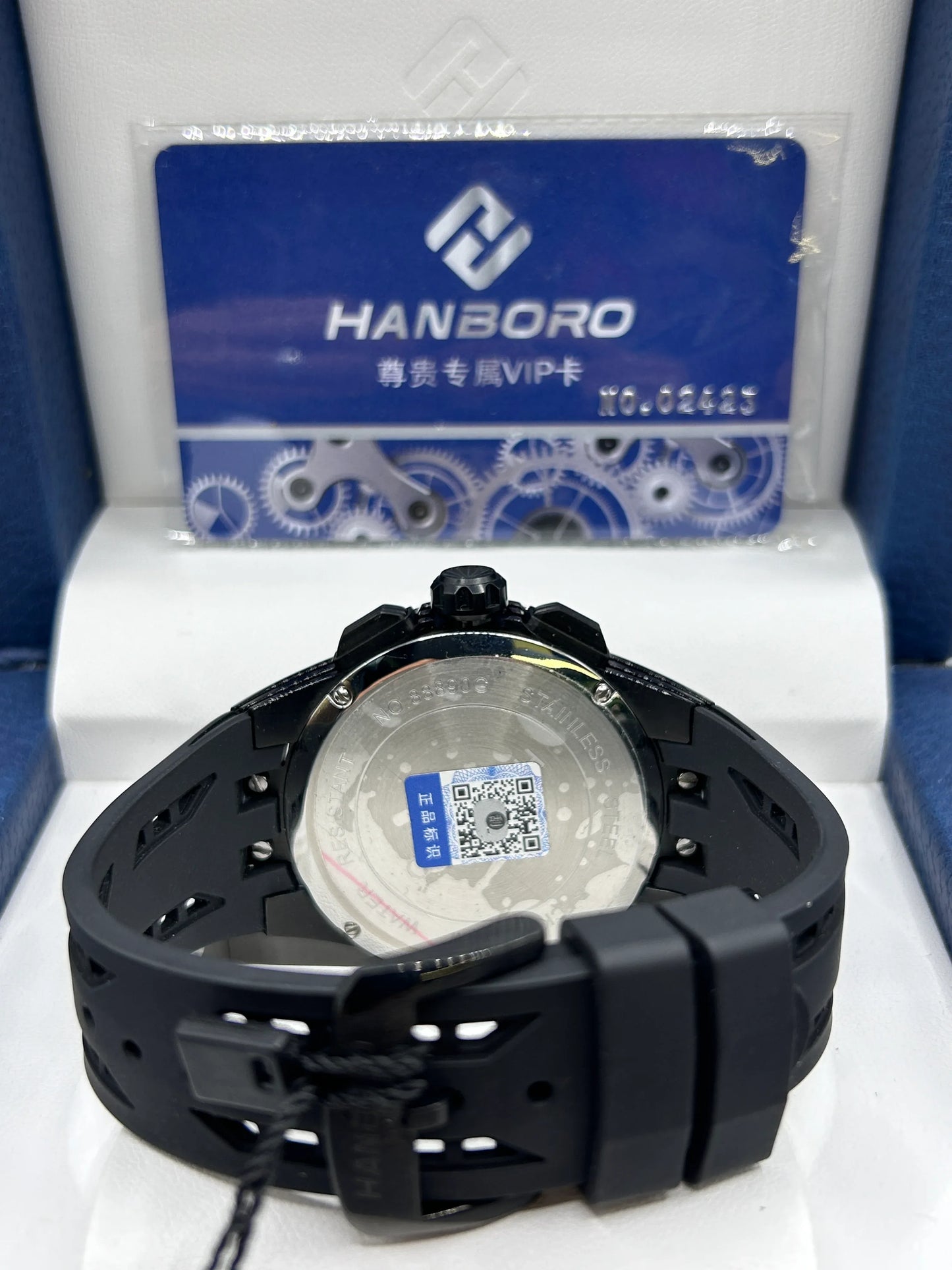 Hanboro Black and Gold Dial Chronograph Watch