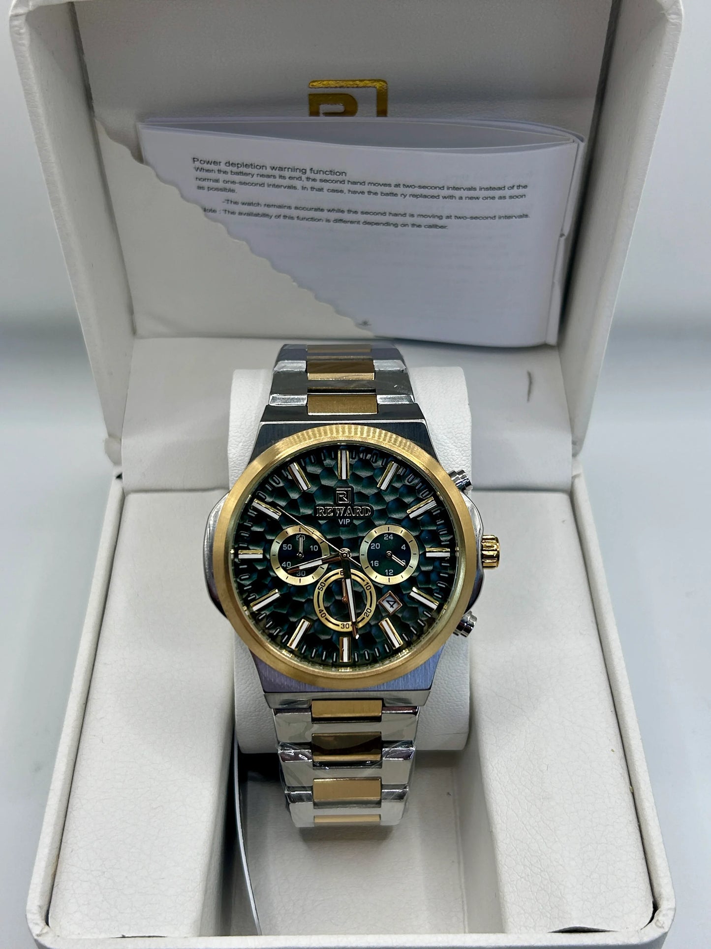 Reward Green Dial Two Tone Quartz Chronograph Watch