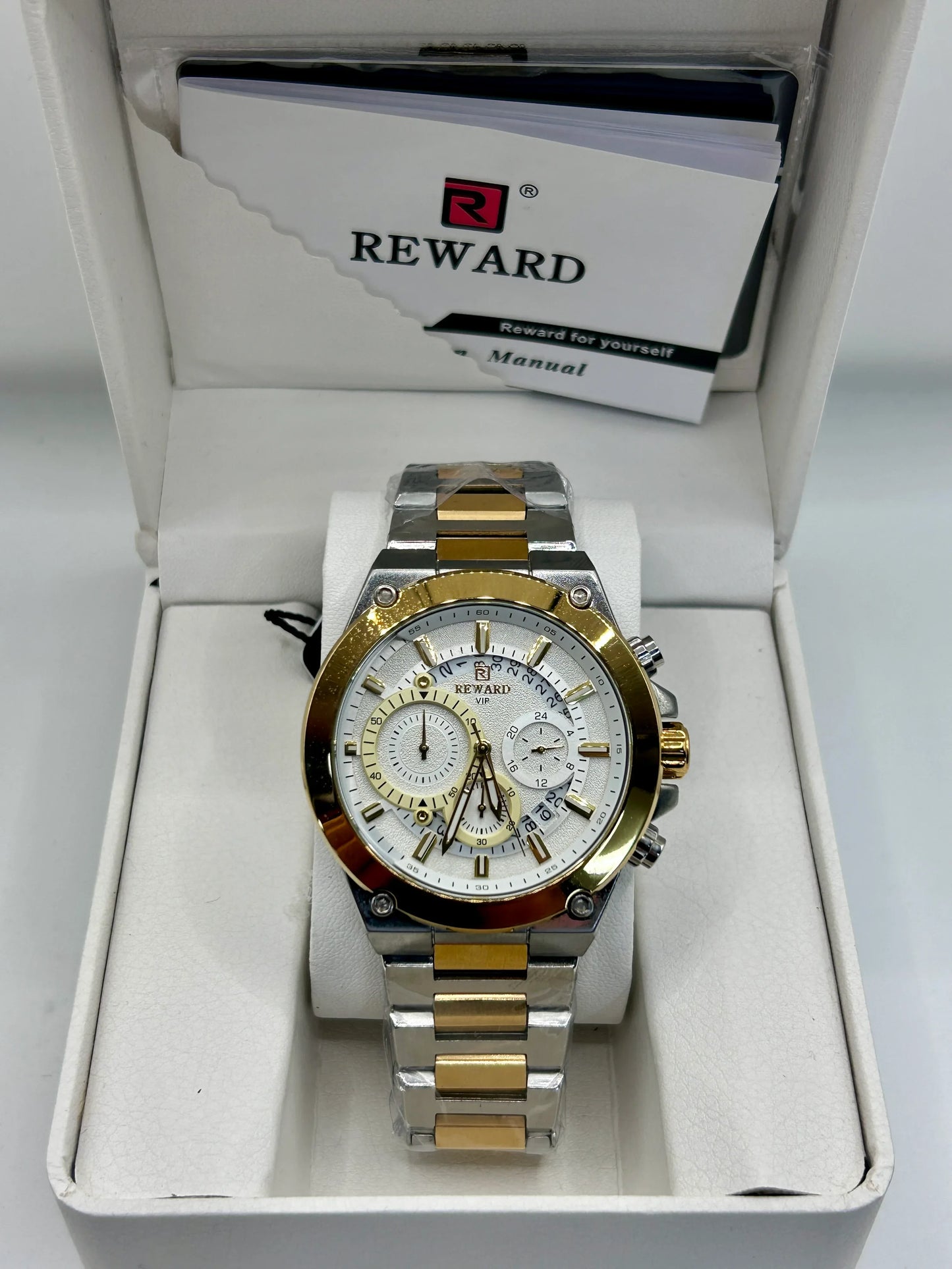 Reward White Dial Two Tone Chronograph Watch
