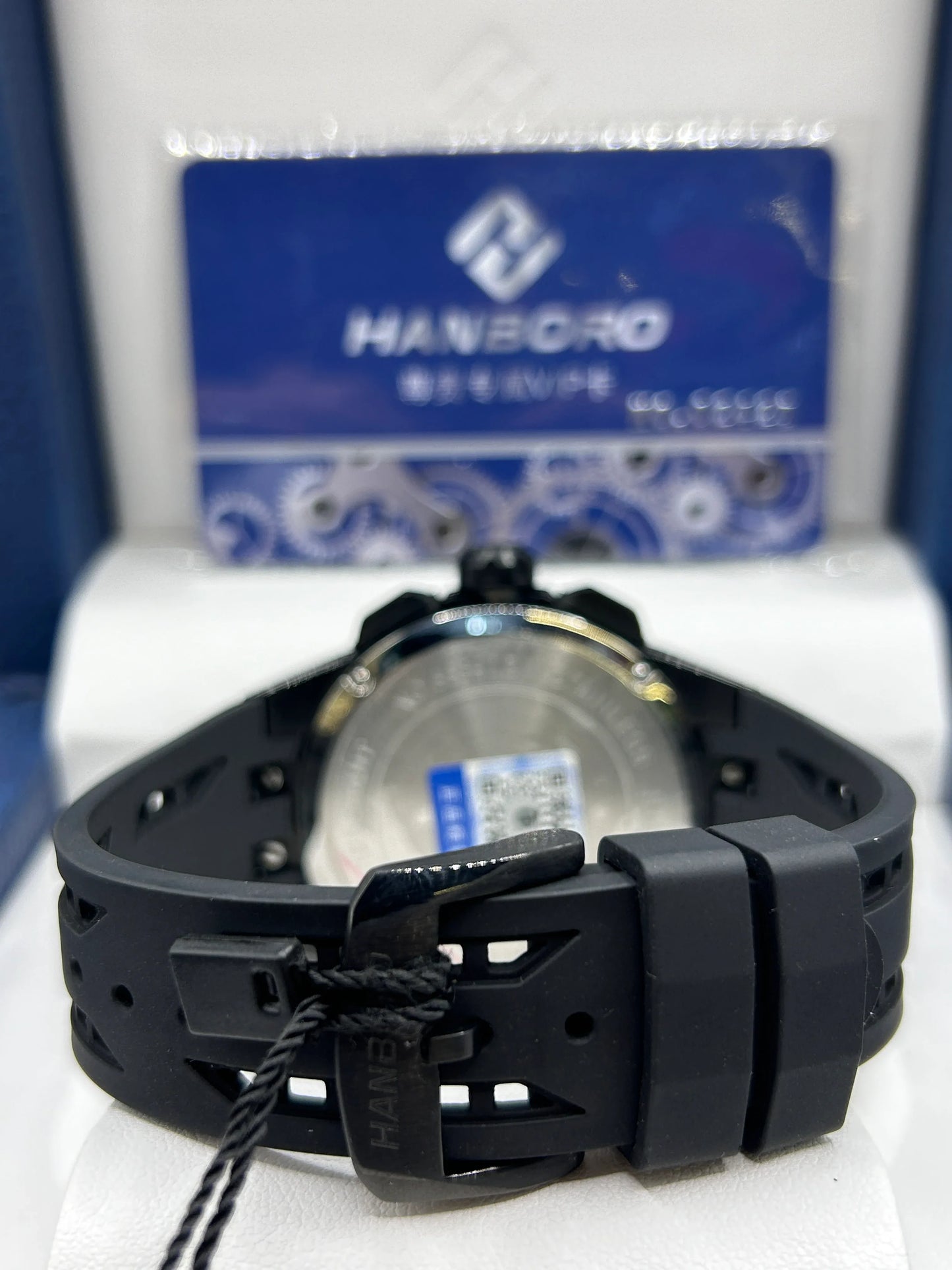 Hanboro Black and Gold Dial Chronograph Watch