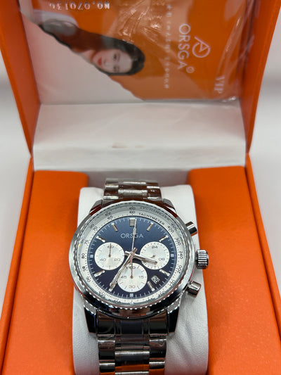 REWARD Luxury Chronograph Watch – Blue Dial Stainless Steel Bracelet