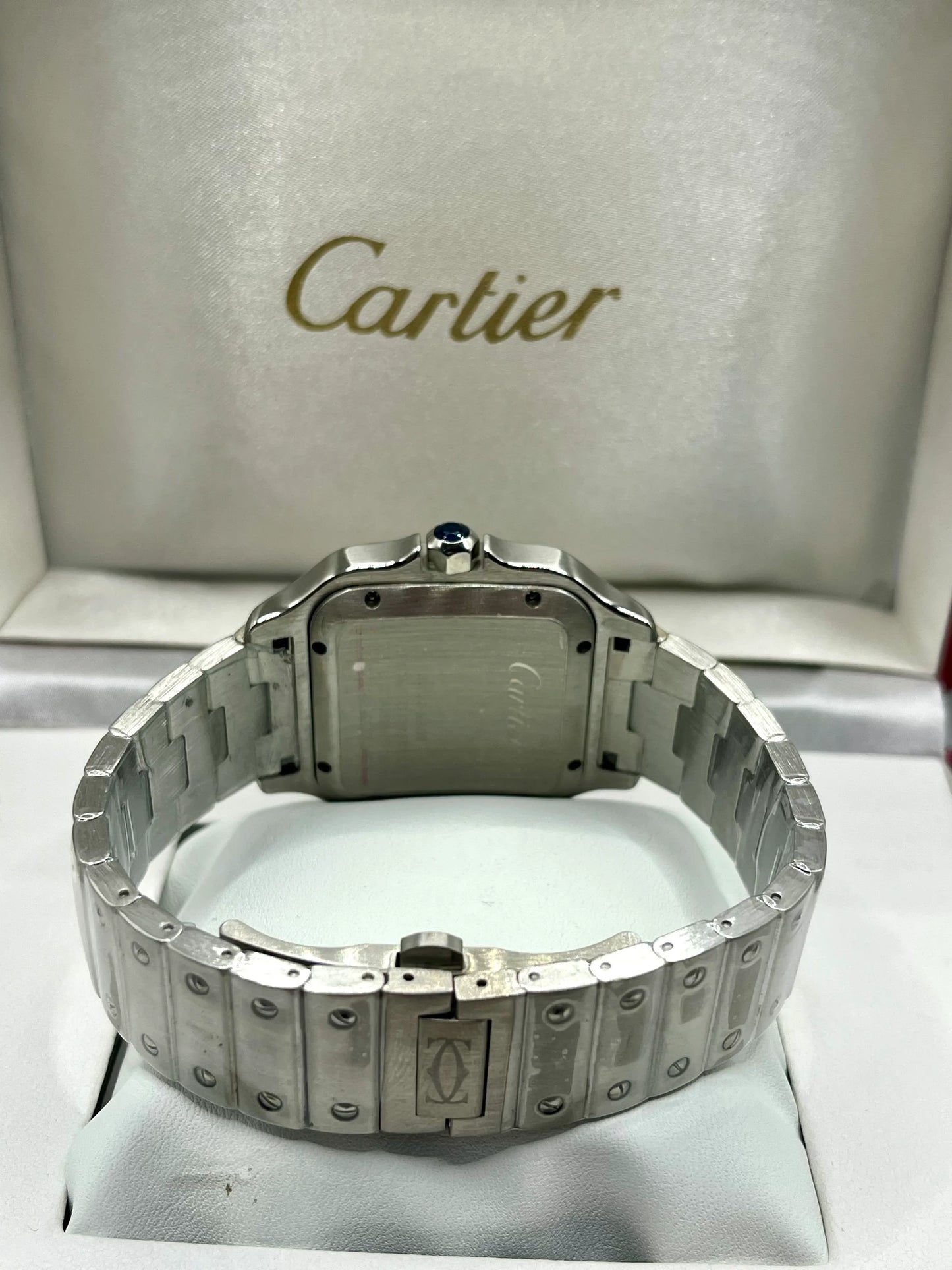 Cartier Santos Black Dial Stainless Steel Watch