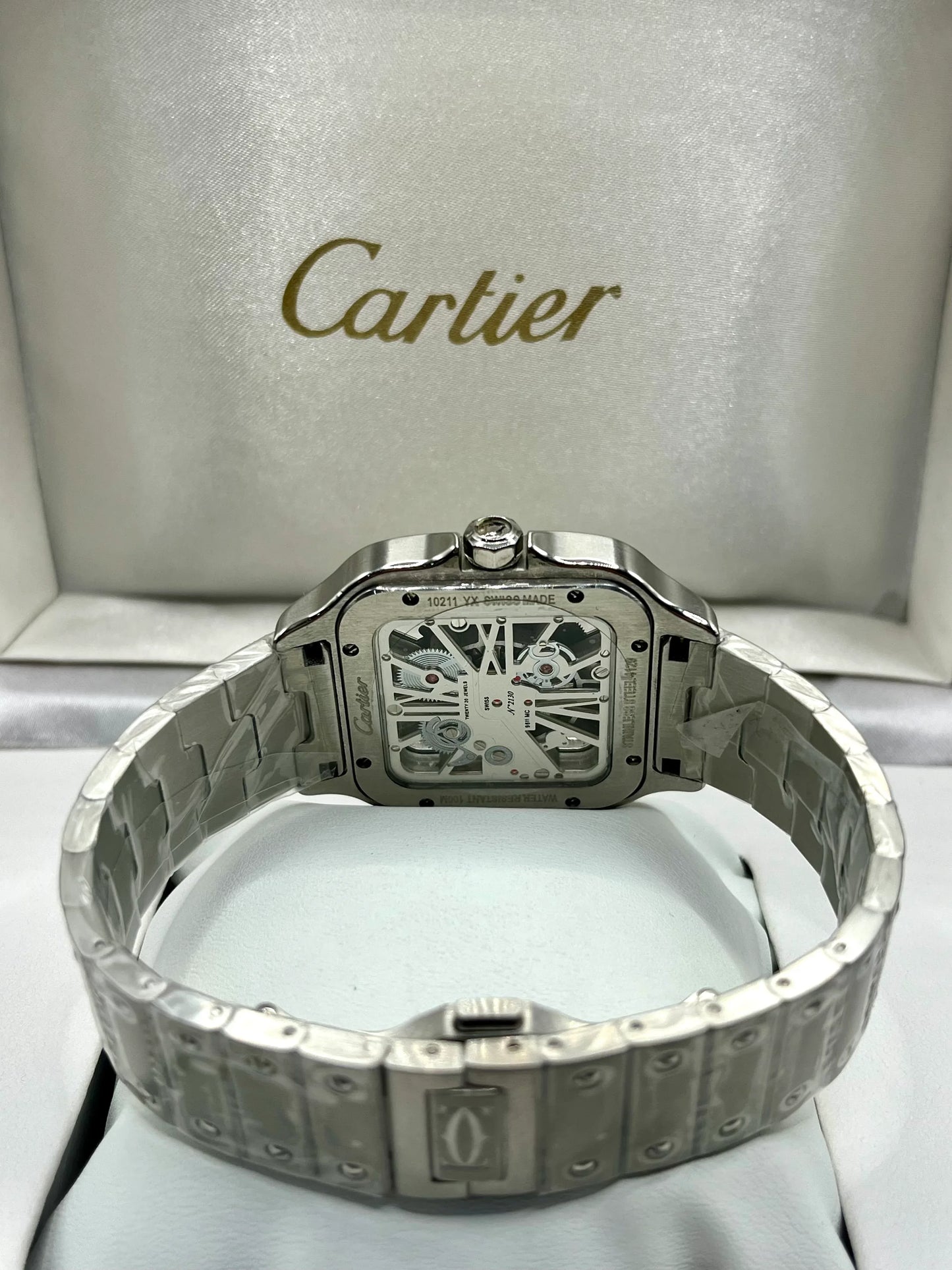 Cartier Santos Green Skeleton Stainless Steel Watch