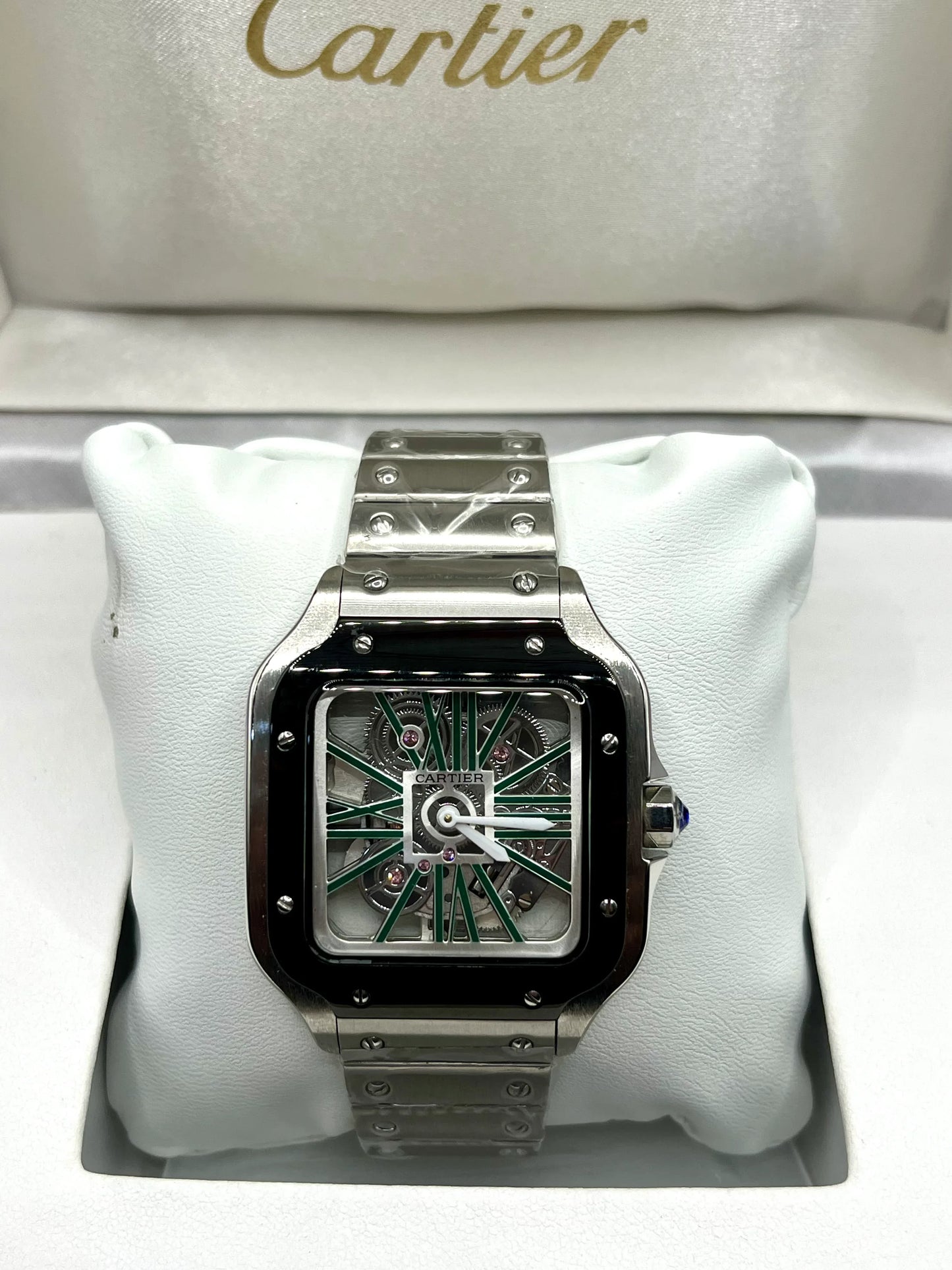 Cartier Santos Green Openworked Stainless Steel Watch