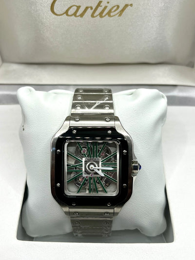 Cartier Santos Green Openworked Stainless Steel Watch