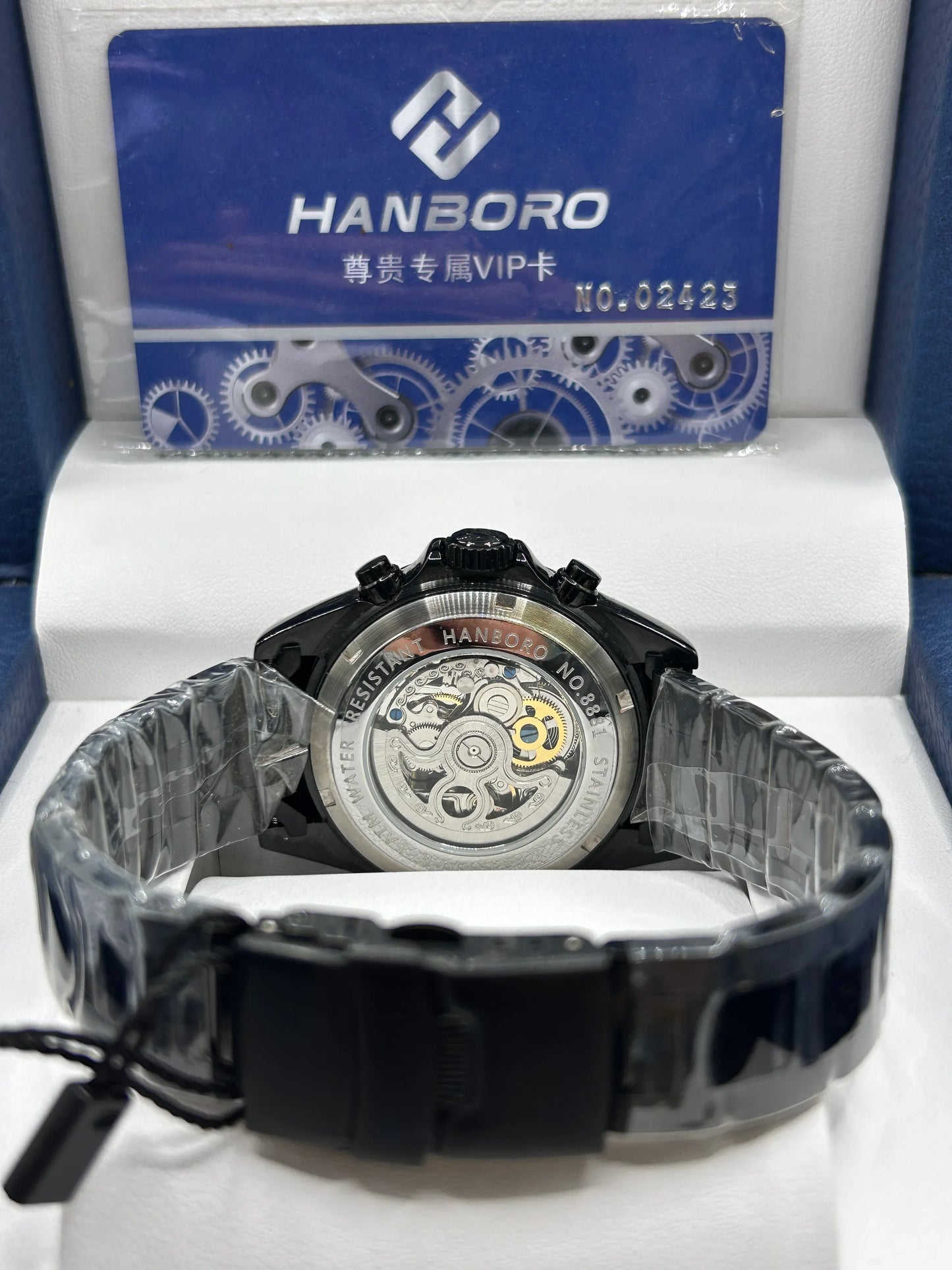 Hanboro Black Dial Black Stainless Steel Chronograph Watch