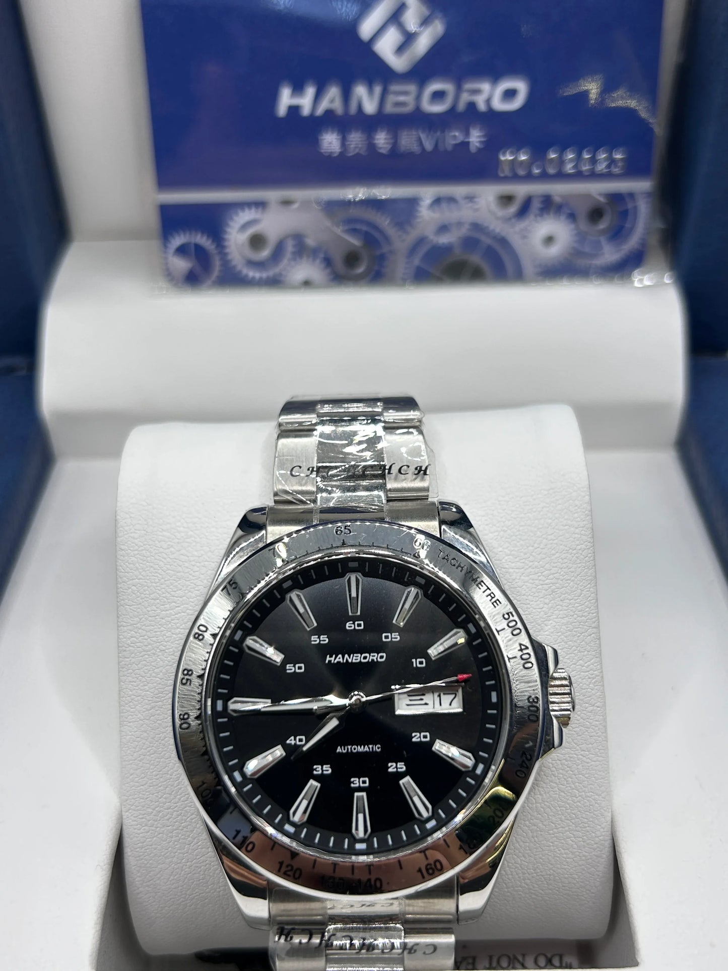Hanboro Silver Dial Stainless Steel Chronograph Watch
