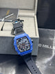 Richard Mille Blue Case Black Strap Skeleton Watch