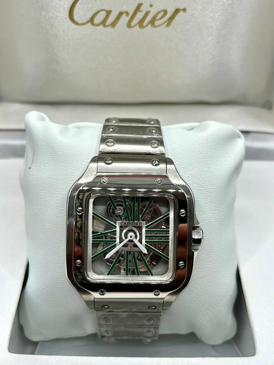 Cartier Santos Green Skeleton Stainless Steel Watch