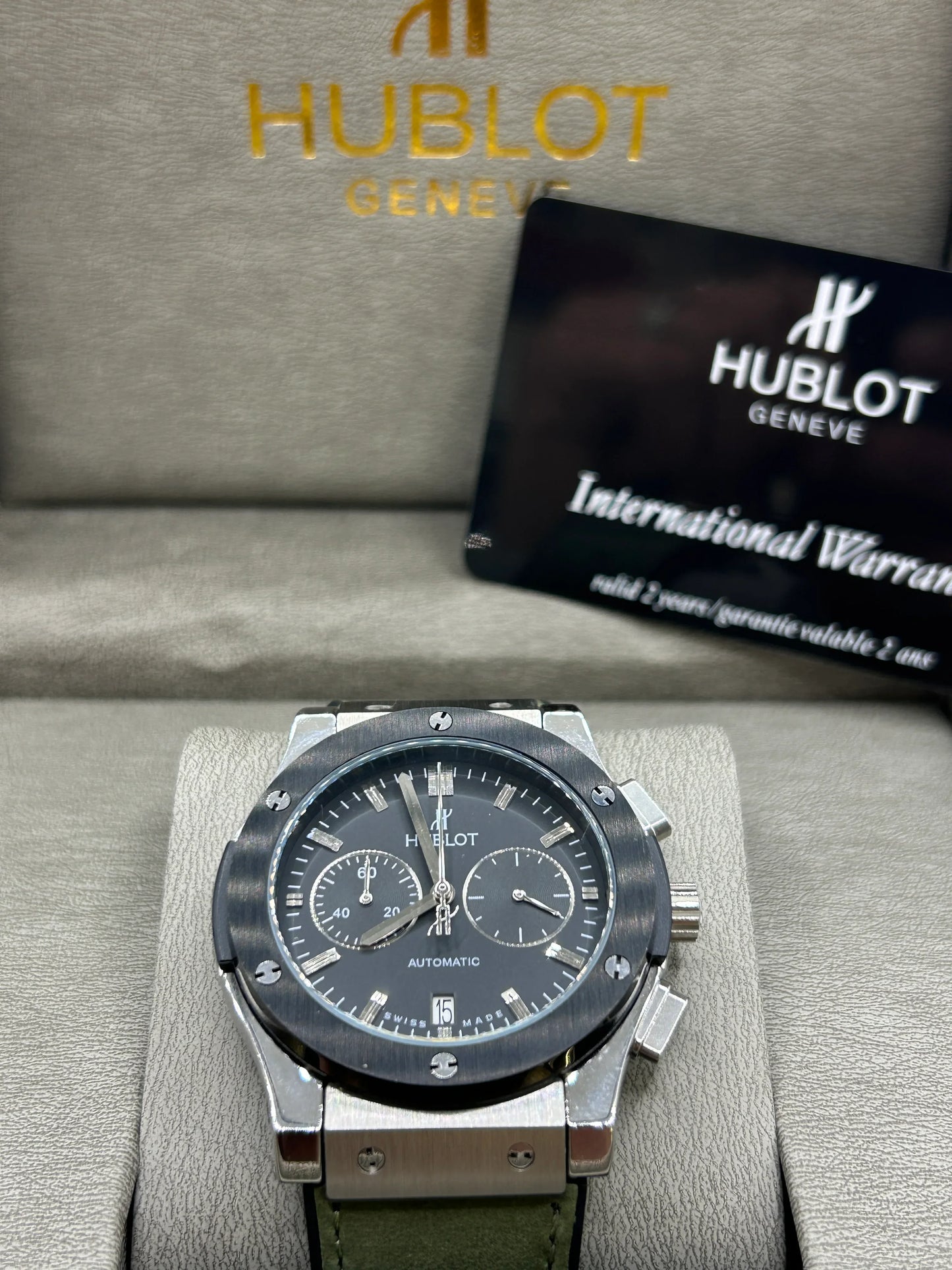 Hublot Big Bang Grey Dial Green Strap Watch