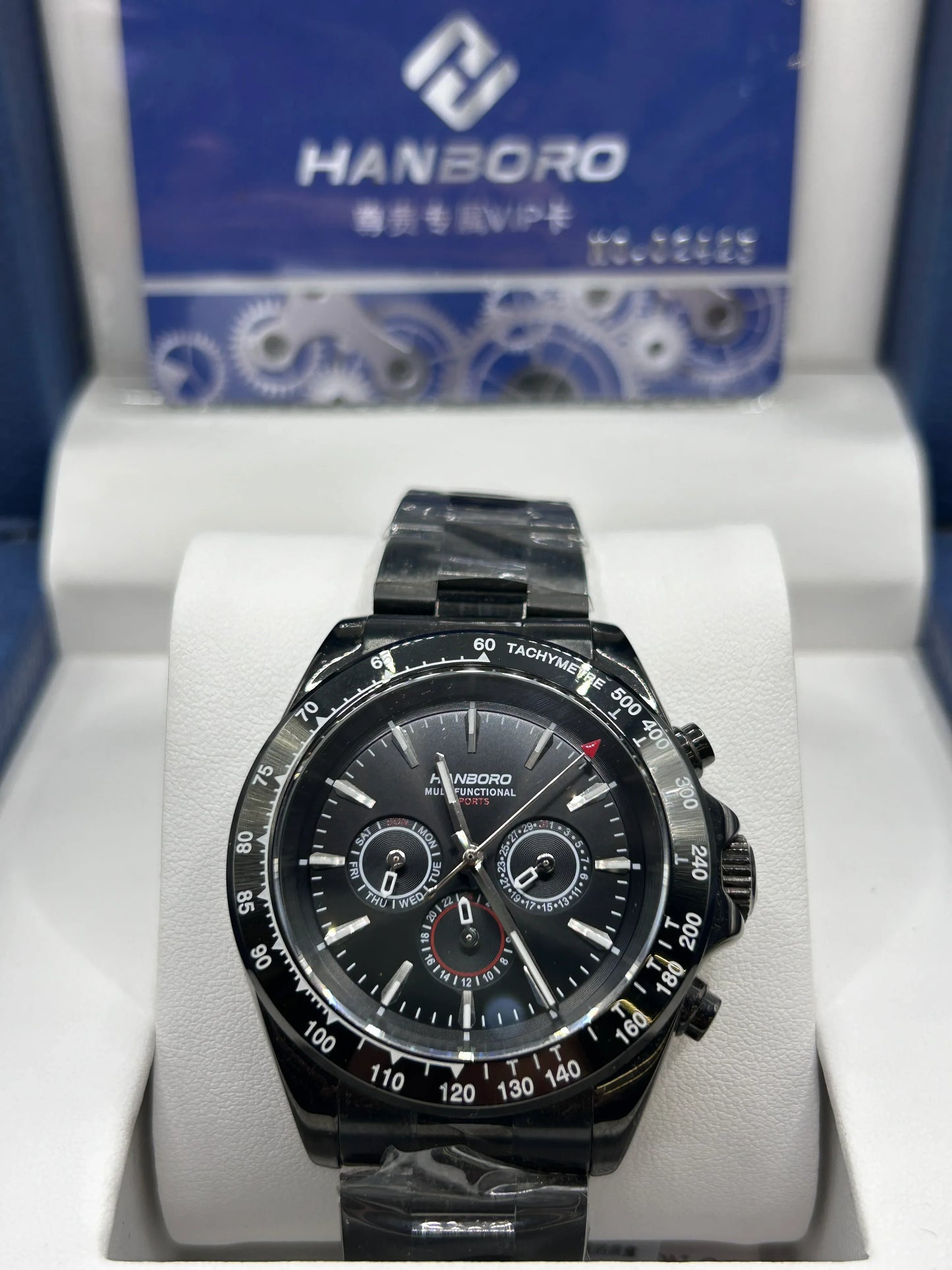 Hanboro Black Dial Black Stainless Steel Chronograph Watch