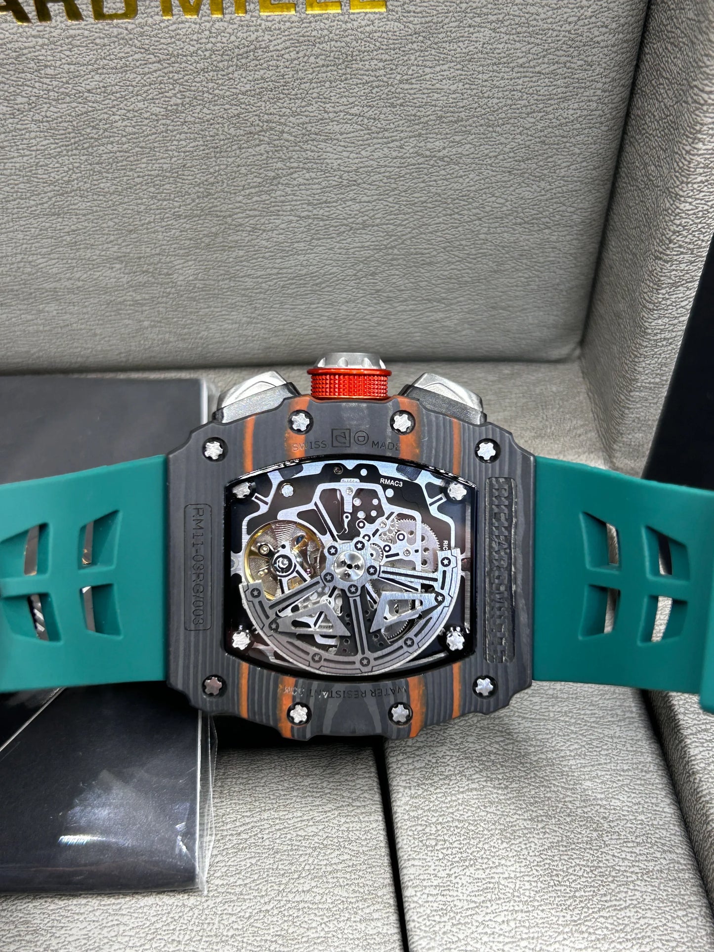 Richard Mille Grey Case Green Strap Skeleton Watch