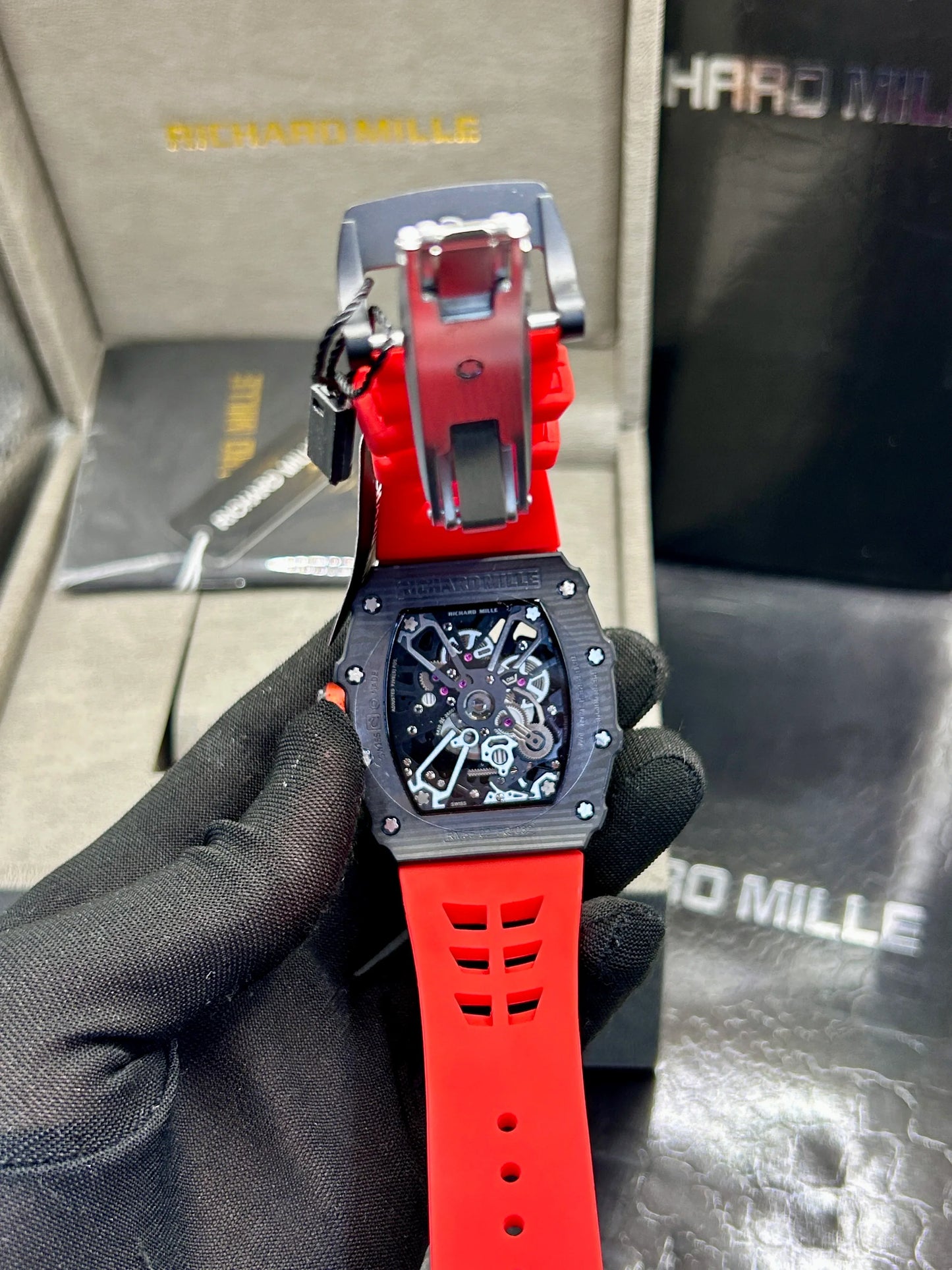 Richard Mille Red Rubber Strap Skeleton Watch