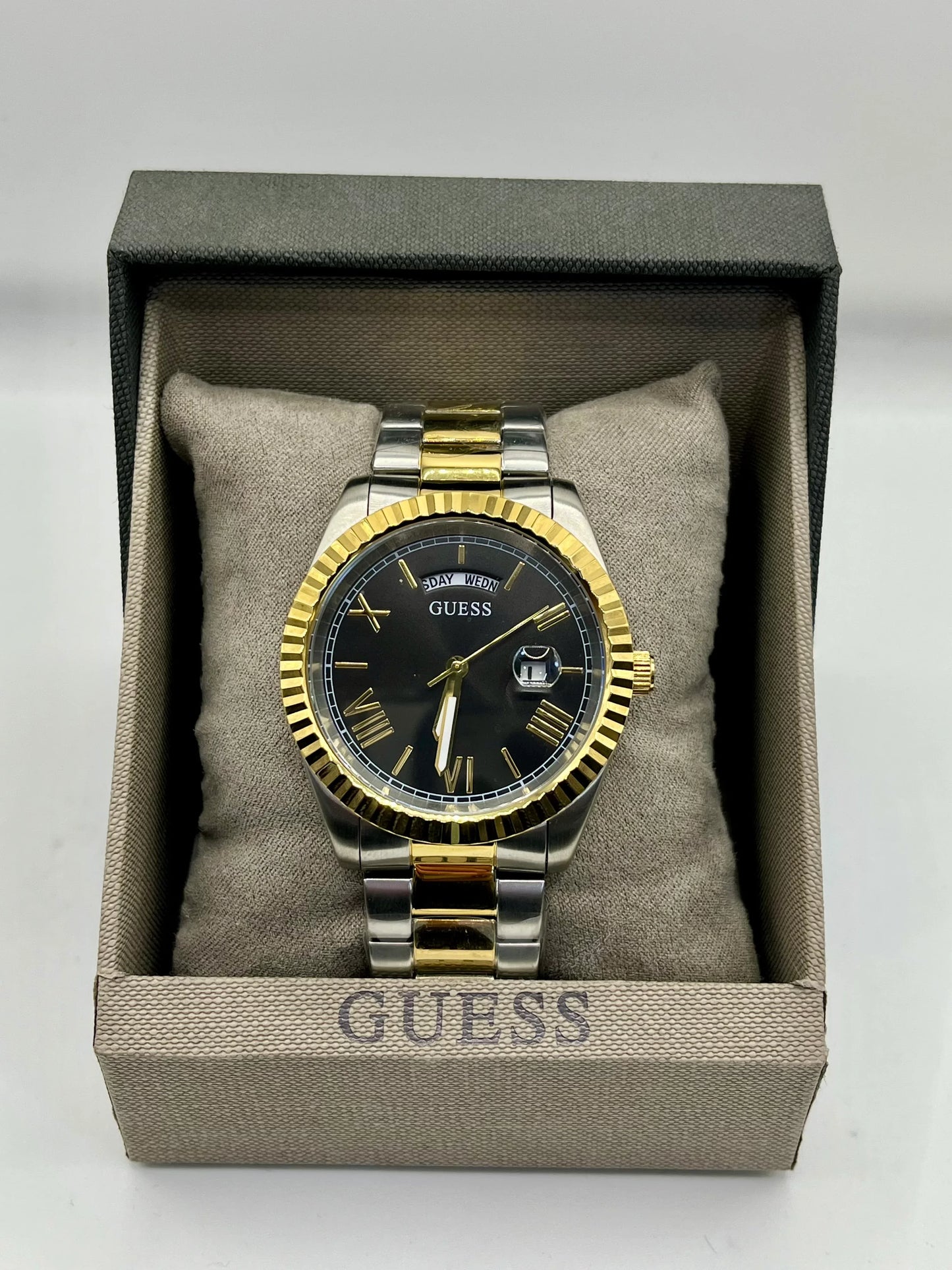 Guess Black Dial Two Tone Watch