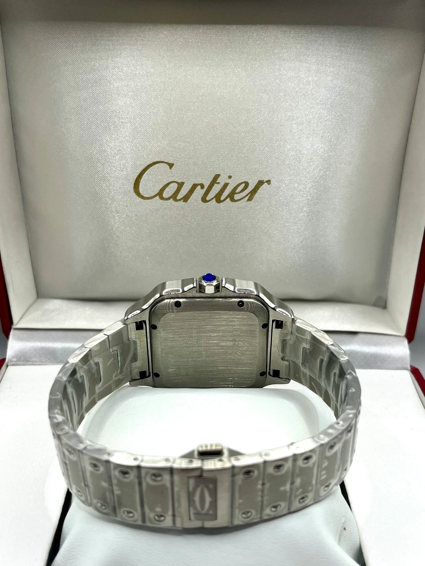 Cartier Santos Blue Dial Diamond Stainless Steel Watch