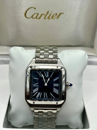 Cartier Santos Blue Dial Stainless Steel Watch