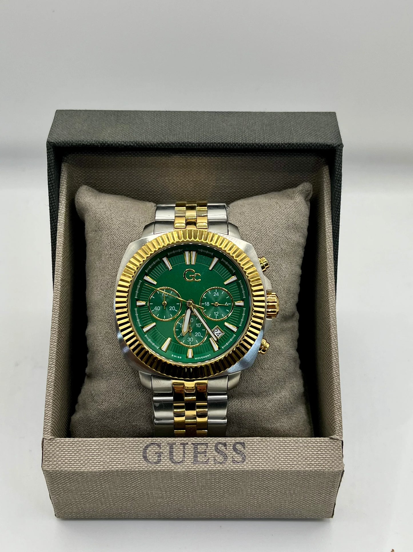 Guess Green Dial Two Tone Chronograph Watch