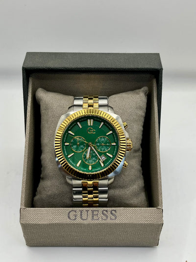 Guess Green Dial Two Tone Chronograph Watch