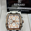 REWARD Luxury Chronograph Watch – White Dial Rose Gold Square Case